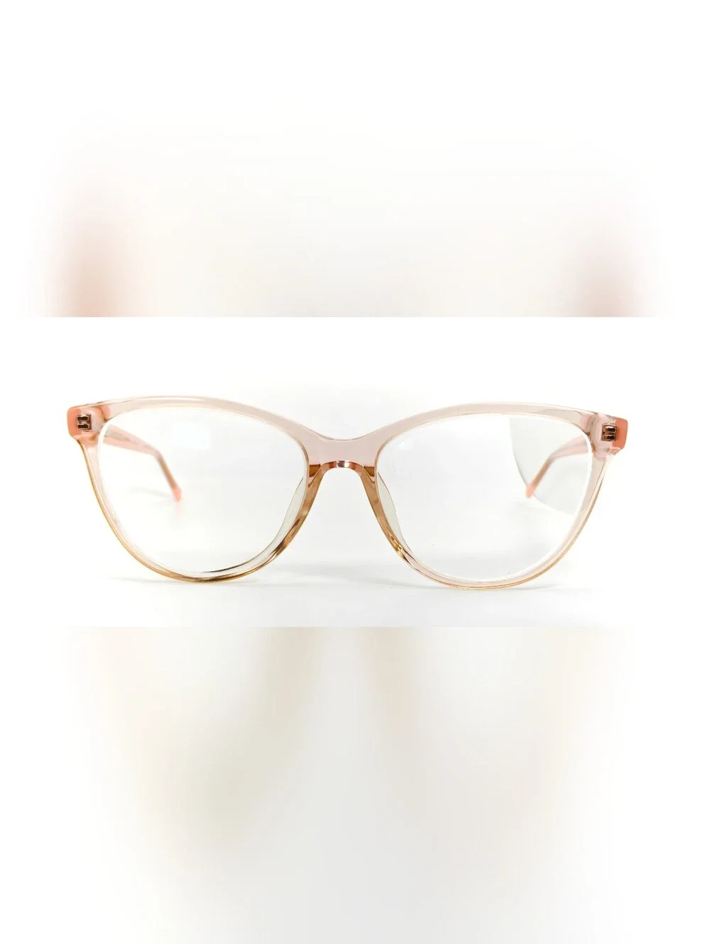 Sing. Subtle Pink Transparent Front Matte Temple Cat-Eye Frame.